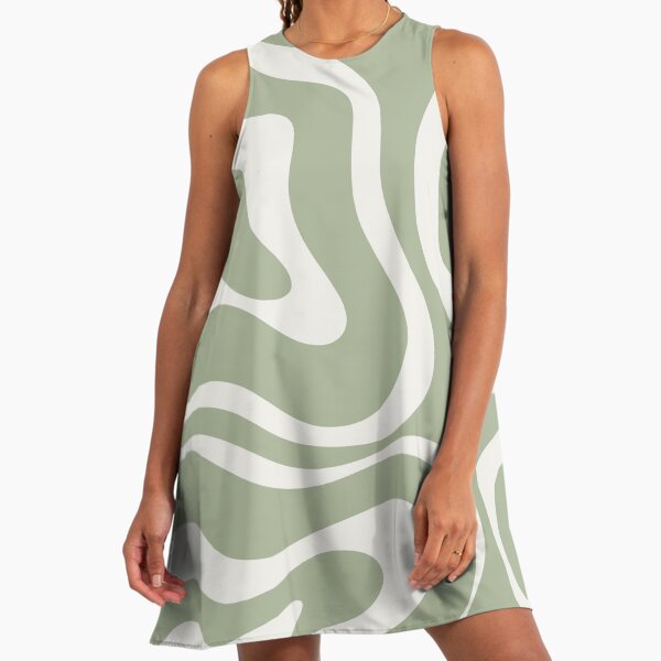 Modern Retro Liquid Swirl Abstract Pattern in Light Sage Green and Cream"  A-Line Dress for Sale by kierkegaard | Redbubble