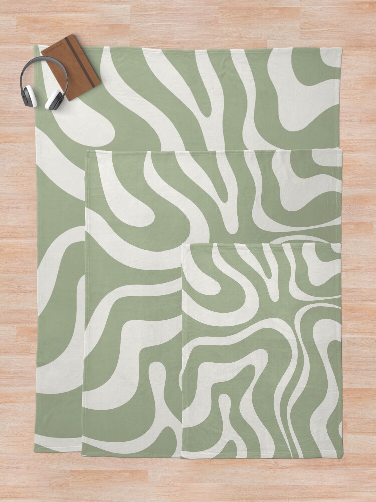 Alternate view of Liquid Swirl Abstract Pattern in Sage Green and Nearly White Throw Blanket