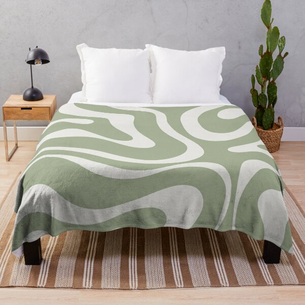 Liquid Swirl Abstract Pattern in Sage Green and Nearly White Throw Blanket