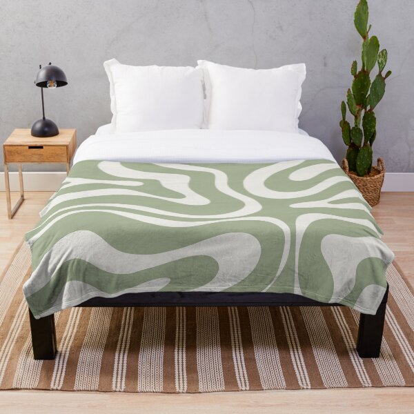 Liquid Swirl Abstract Pattern in Sage Green and Nearly White Throw Blanket