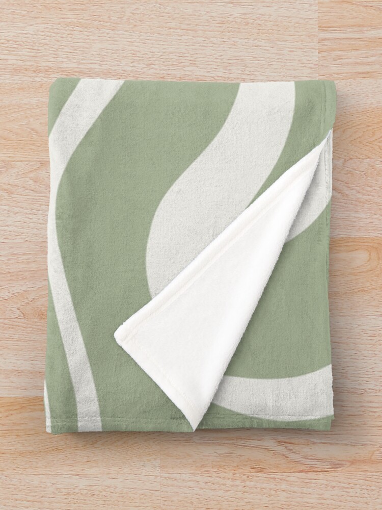Alternate view of Liquid Swirl Abstract Pattern in Sage Green and Nearly White Throw Blanket