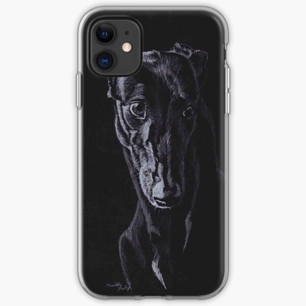 Black Greyhound Silhouette Colored pencil Drawing iPhone Soft Case
