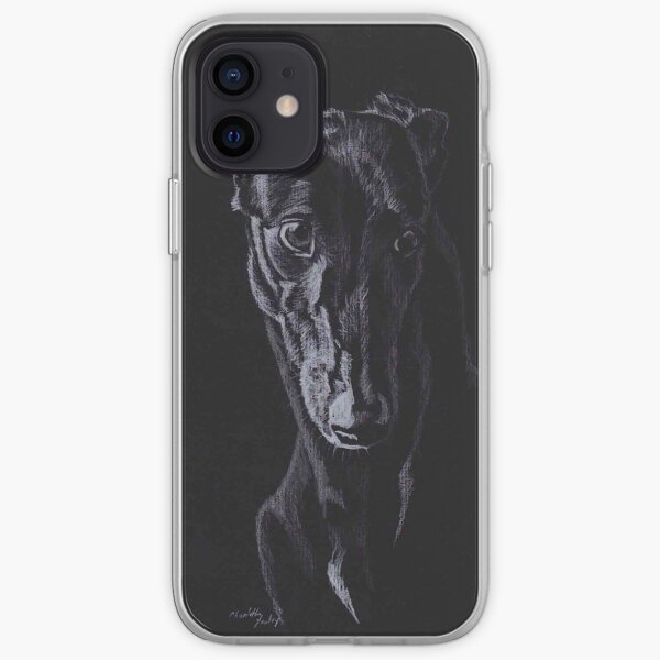 Black Greyhound Silhouette Colored pencil Drawing iPhone Soft Case
