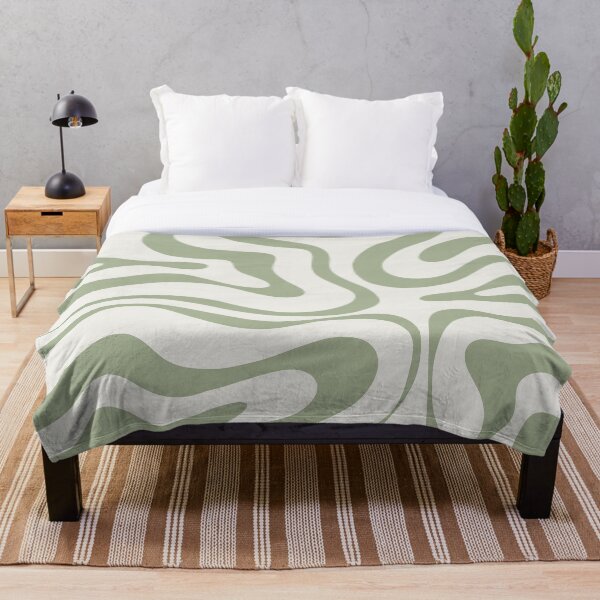 Modern Liquid Swirl Abstract Pattern in Sage Green Tones Throw Blanket