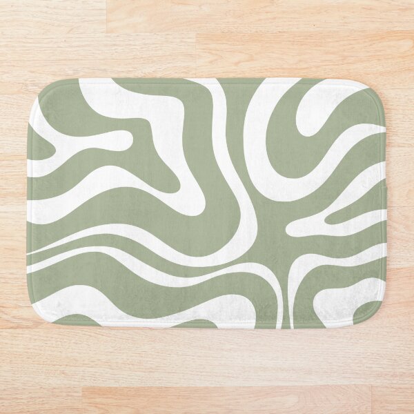 Liquid Swirl Abstract Pattern in Sage Green and White Bath Mat