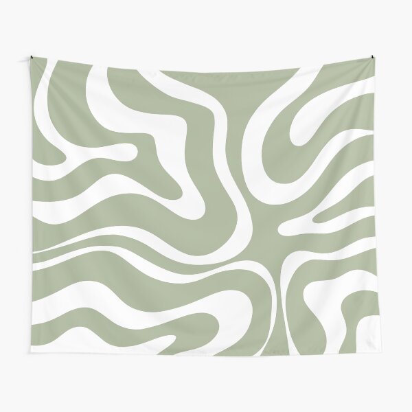 Aperçu de l'œuvre Motif abstrait de tourbillon liquide en vert sauge et blanc créée et vendue par kierkegaard.