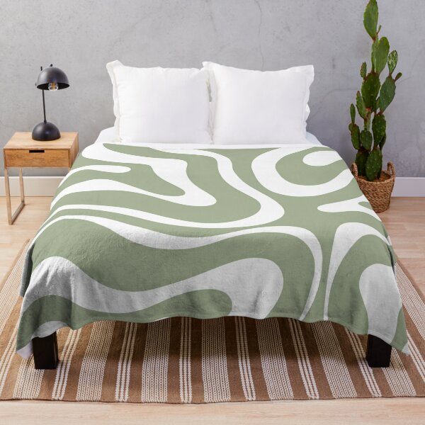 Liquid Swirl Abstract Pattern in Sage Green and White Throw Blanket