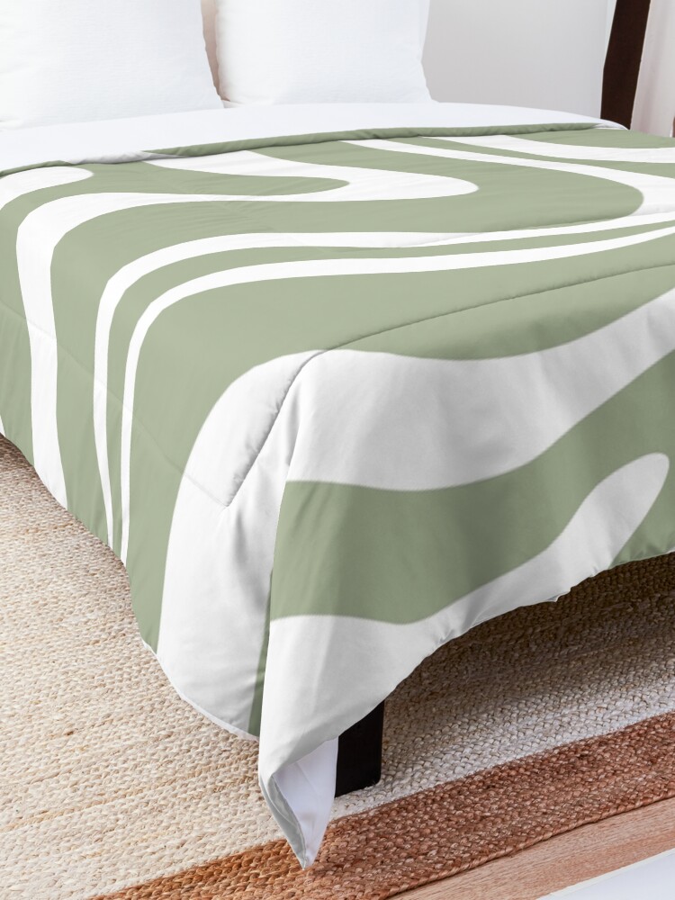 Alternate view of Liquid Swirl Abstract Pattern in Sage Green and White Comforter