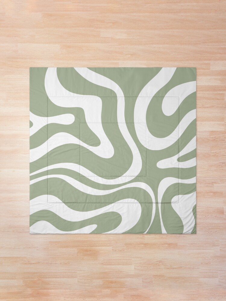Alternate view of Liquid Swirl Abstract Pattern in Sage Green and White Comforter