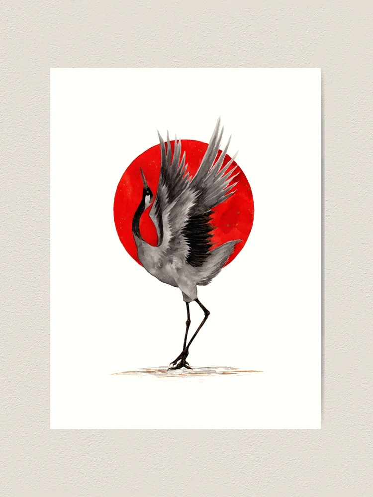 Japanese Red Crowned Crane Dance Ink Painting