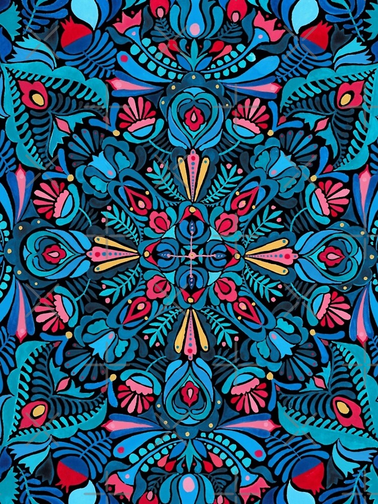 Pink, light blue springtime mandala on black by zsalto