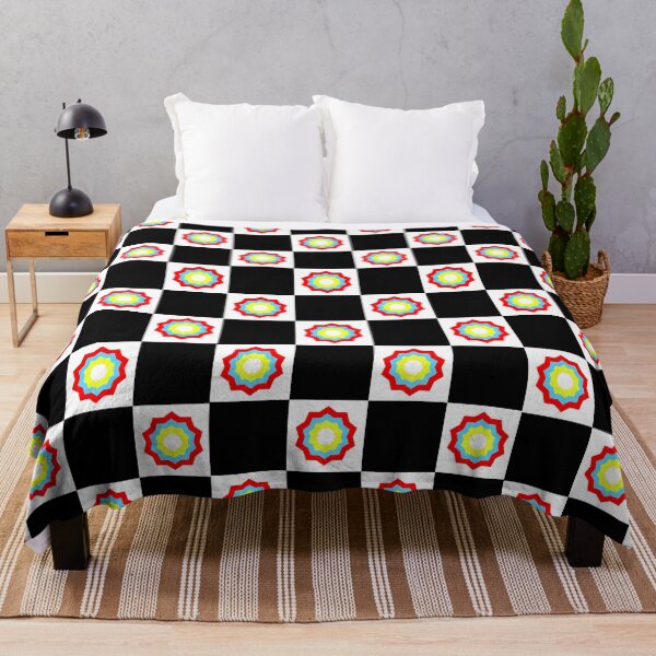 Item preview, Vibrant Flower Geometric Shape Black Checkerboard Pattern designed and sold by SarahJisri.