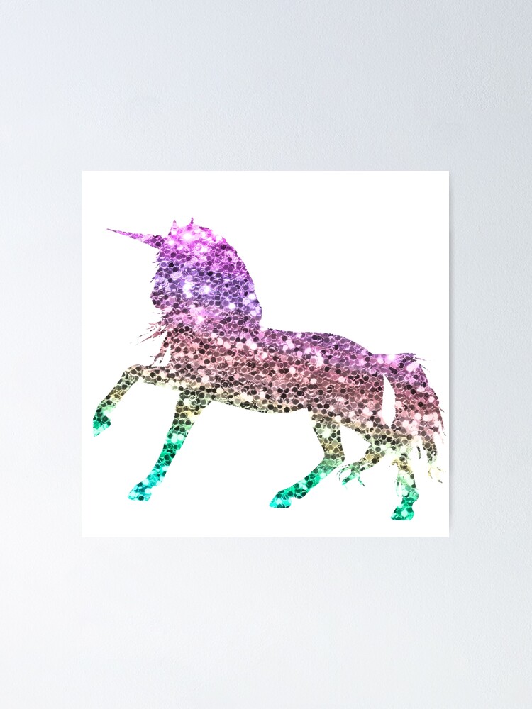 Rainbow Glitter Sparkle Unicorn Poster By Colorflowart Redbubble