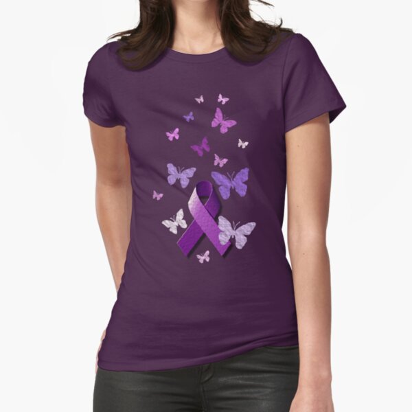 Purple Awareness Ribbon with Butterflies Fitted T-Shirt