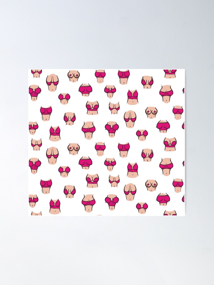 Boobs pink bra, body positive print Poster for Sale by Milatoo