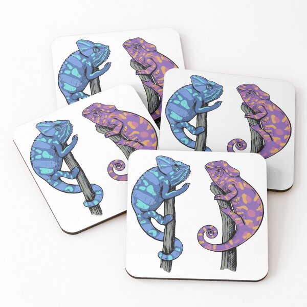 Item preview, Two multi-colored chameleons sitting on branches. Lizards bright drawing. designed and sold by SayukOlga.