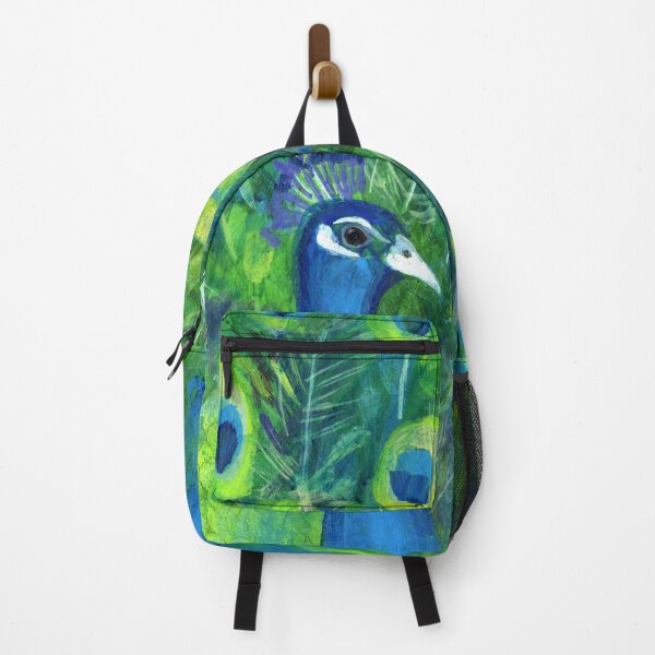 Item preview, Colorful Painterly Peacock in blue and green designed and sold by Sue Zipkin.