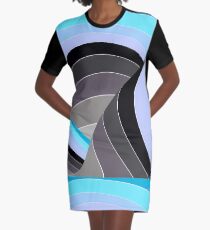 Curves in Gray and Turquoise Graphic T-Shirt Dress