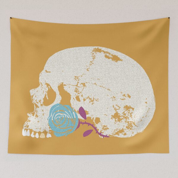Item preview, Skull with Turquoise Rose in Crackle Pattern designed and sold by RawSunArt.