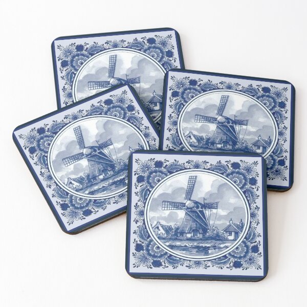 Item preview,  DUTCH BLUE DELFT : Vintage Windmills and Trees in Amsterdam Print designed and sold by posterbobs.
