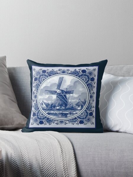 Item preview,  DUTCH BLUE DELFT : Vintage Windmills and Trees in Amsterdam Print designed and sold by posterbobs.