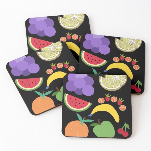 Item preview, Happy Fruit pattern (black) designed and sold by frovin.