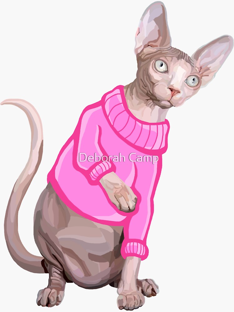 Cozy Sphynx Cat with Pink Knit Sweater - NeatoShop