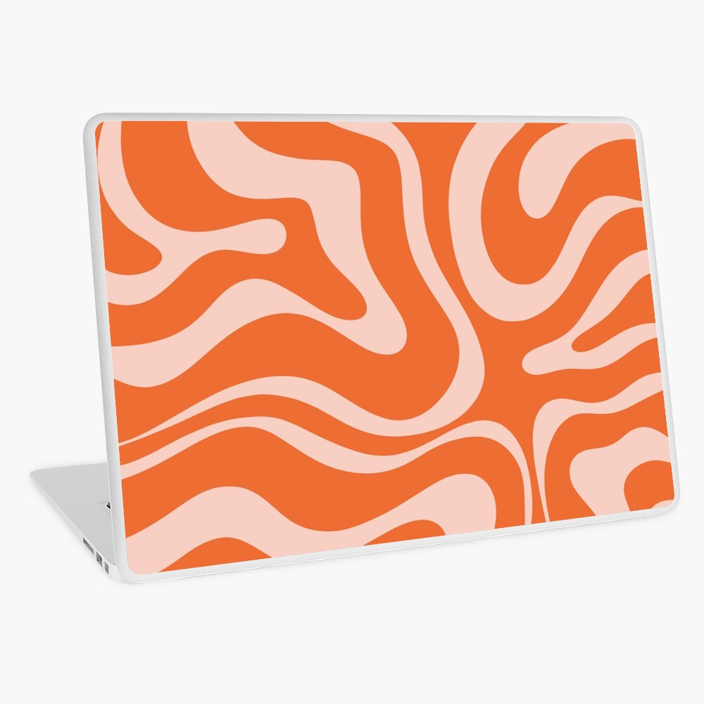 Modern Retro Liquid Swirl Abstract Pattern in Orange and Pale Blush Pink Laptop Skin