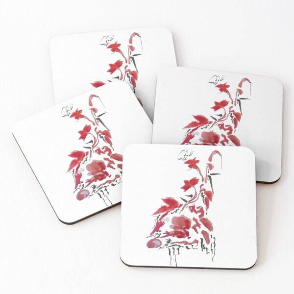 Item preview, red flowers and butterfly zen sumie drawing o designed and sold by manuelunsui.