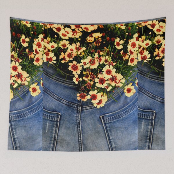Item preview, Flowers and denim pockets designed and sold by ArtbyBodge.