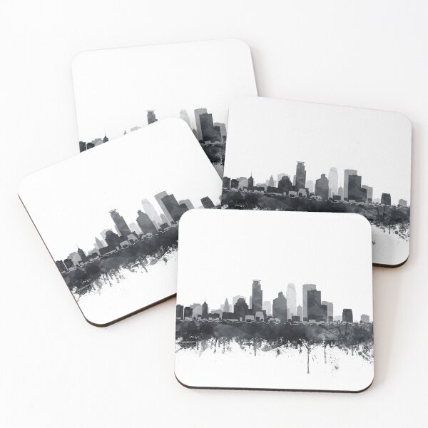 Item preview, Minneapolis Skyline Black White Watercolor by Zouzounio Art designed and sold by zouzounioart.