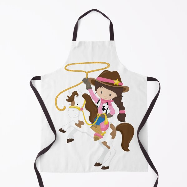 Item preview, DARK HAIR LITTLE COWGIRL WITH HORSE AND RODEO ROPE designed and sold by wildwhimsical.