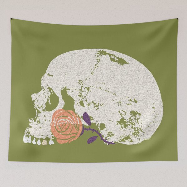 Item preview, Skull with Orange Rose in Crackle Pattern designed and sold by RawSunArt.