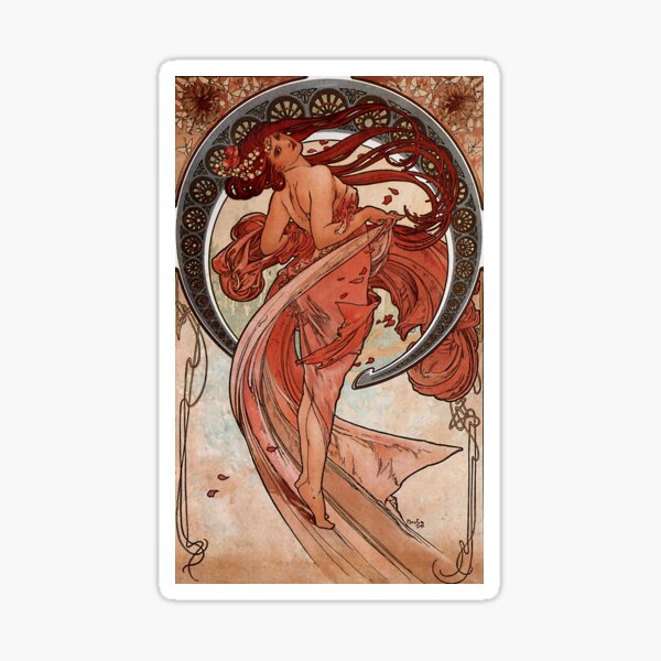'Dance' by Alphonse Mucha (Reproduction) Sticker