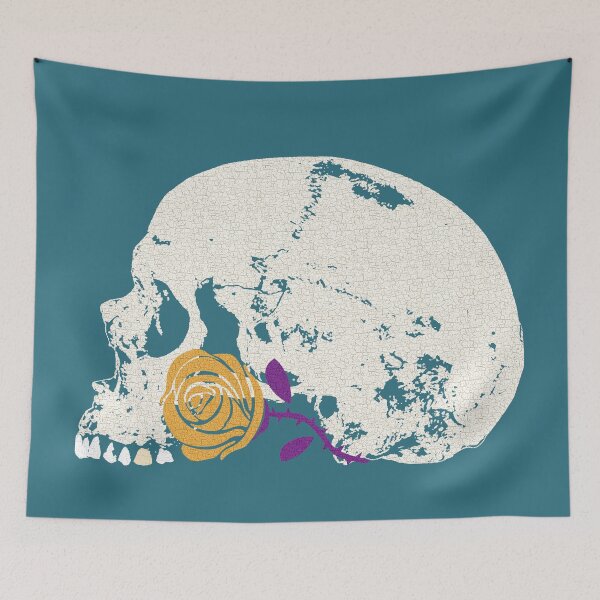 Item preview, Skull with Gold and Purple Rose in Crackle Pattern designed and sold by RawSunArt.