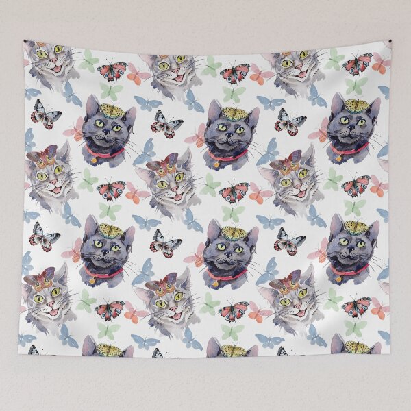 Item preview, Watercolor paternal butterflies and cats designed and sold by Astralia.