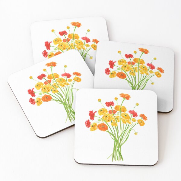 Item preview, hand painted yellow red and orange Ranunculus flower designed and sold by ColorandColor.