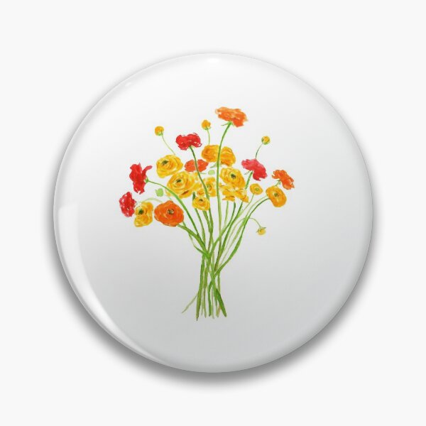 Item preview, hand painted yellow red and orange Ranunculus flower designed and sold by ColorandColor.