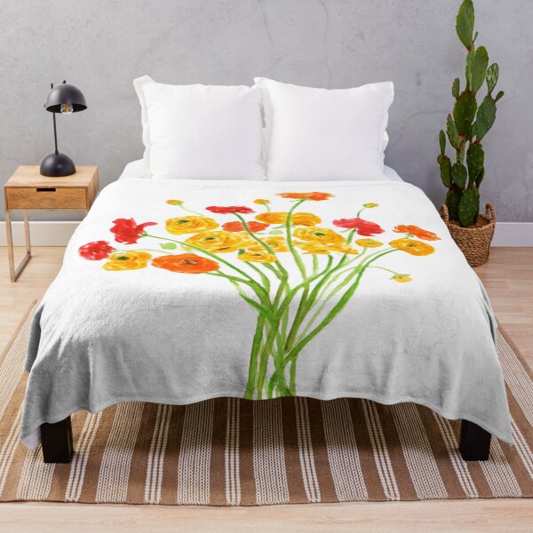 Item preview, hand painted yellow red and orange Ranunculus flower designed and sold by ColorandColor.