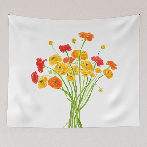 Item preview, hand painted yellow red and orange Ranunculus flower designed and sold by ColorandColor.