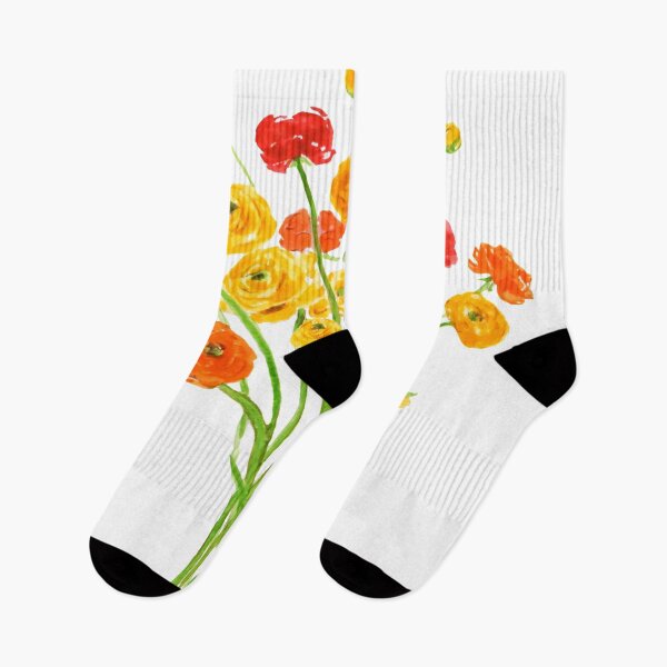 Item preview, hand painted yellow red and orange Ranunculus flower designed and sold by ColorandColor.
