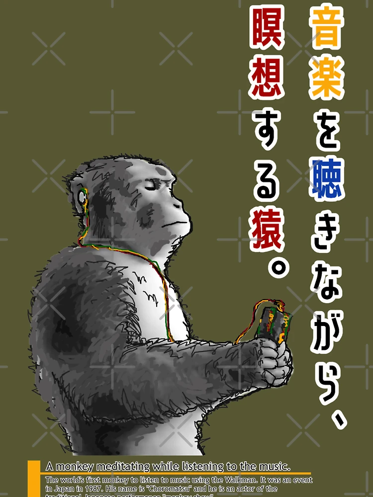 A monkey is meditating while listening to music. Poster for Sale by DAEWI  PARK