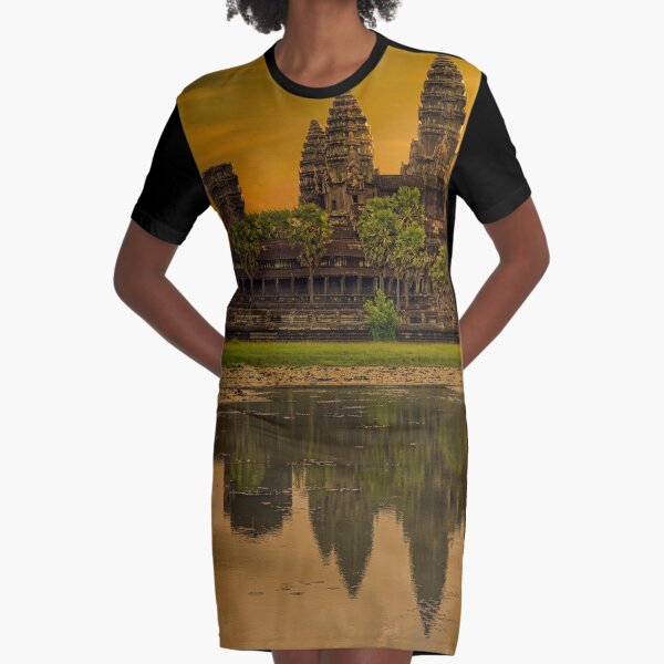Angkor Wat Cambodia Sunset Graphic T-Shirt Dress