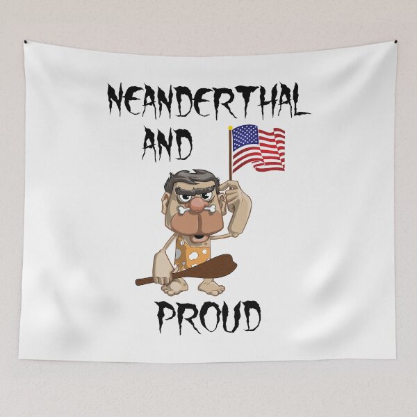 Item preview, Neanderthal And Proud - A Deplorable Neanderthal Holding An American Flag designed and sold by Oaks Creations.