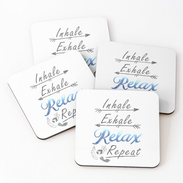 Item preview, Blue and Grey Hand drawn Calligraphy Phrase 'Inhale, Exhale Relax Repeat designed and sold by CJAura by Claire Jane Johnson.