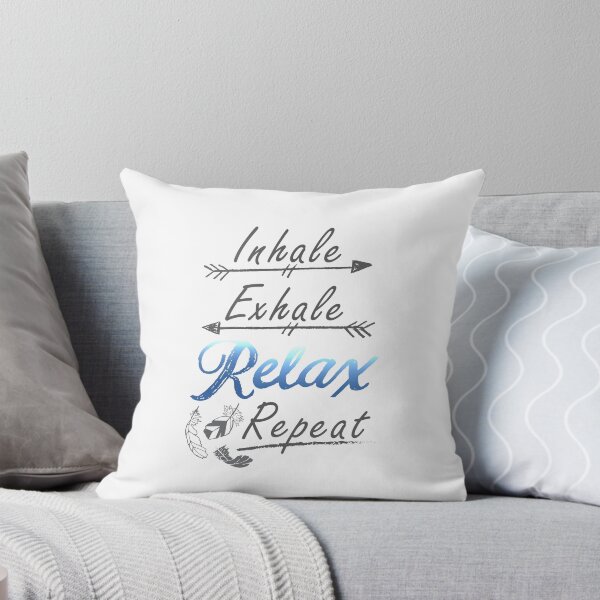 Item preview, Blue and Grey Hand drawn Calligraphy Phrase 'Inhale, Exhale Relax Repeat designed and sold by CJAura by Claire Jane Johnson.
