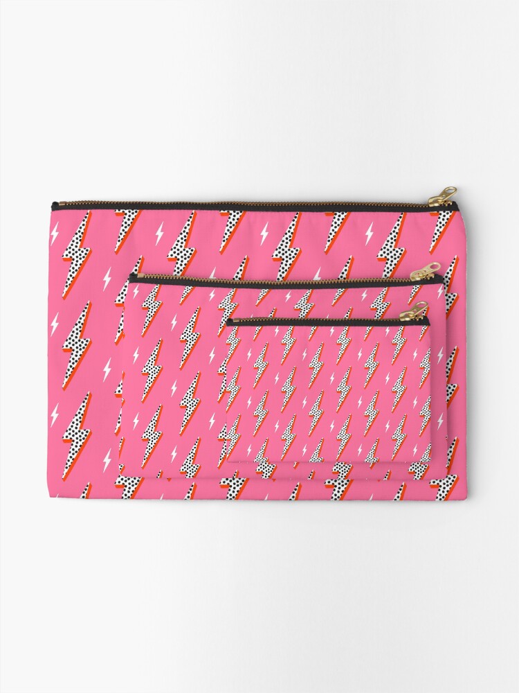 Alternate view of Lightning bolt thunder flash preppy pink Zipper Pouch