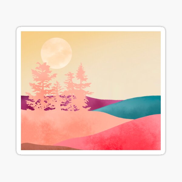 Item preview, Pine tree minimalistic landscape illustration designed and sold by ColorsHappiness.