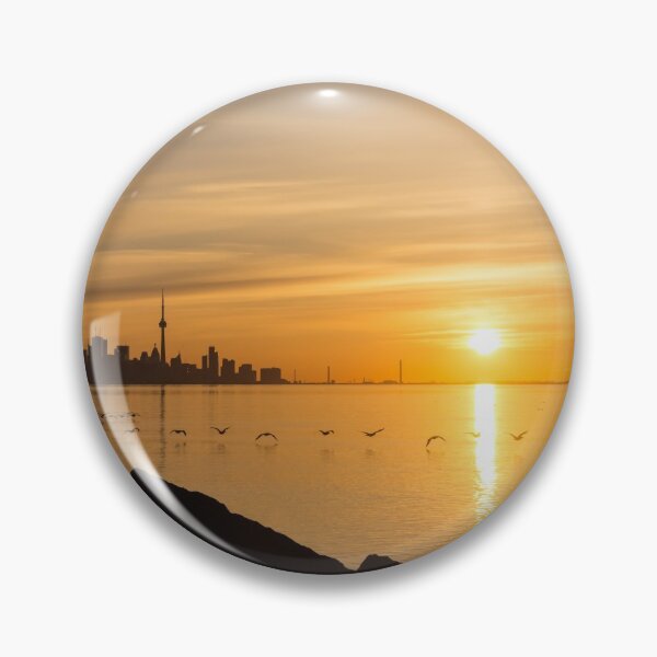 Item preview, Brilliant Sunrise with Birds - Toronto Skyline with Free Flying Cormorants designed and sold by Georgia Mizuleva.