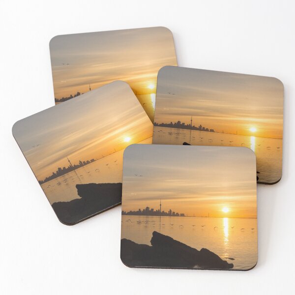 Item preview, Brilliant Sunrise with Birds - Toronto Skyline with Free Flying Cormorants designed and sold by Georgia Mizuleva.